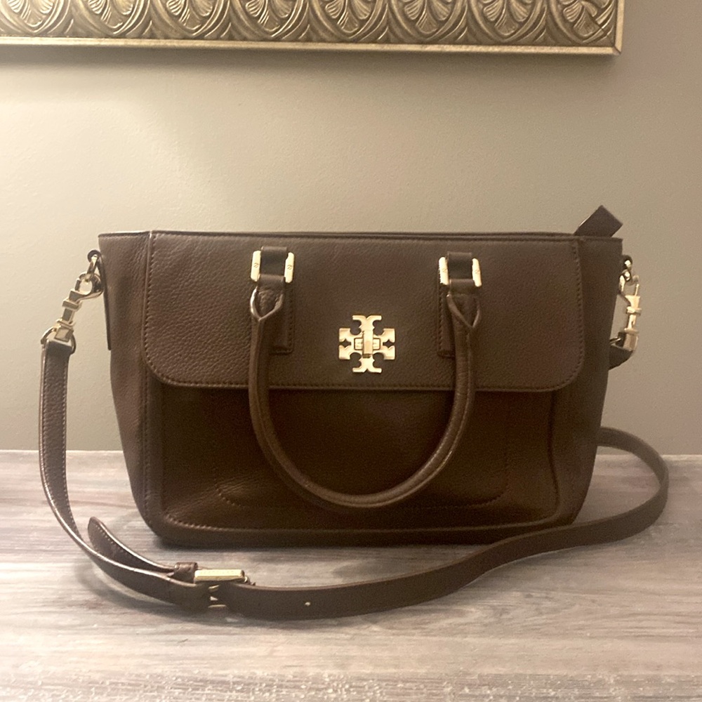 Tory Burch Mercer brown leather fall east west handbag